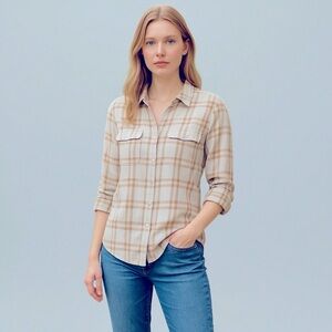 NWT Babaton Semi Sheer Chiffon Button Front Plaid Top XXS